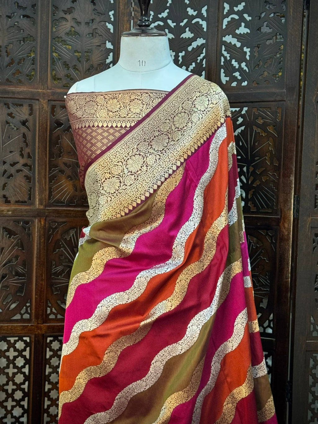 Wine Pure Banaras Katan Silk Handloom Handwoven Rangkaat Saree