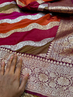 Wine Pure Banaras Katan Silk Handloom Handwoven Rangkaat Saree