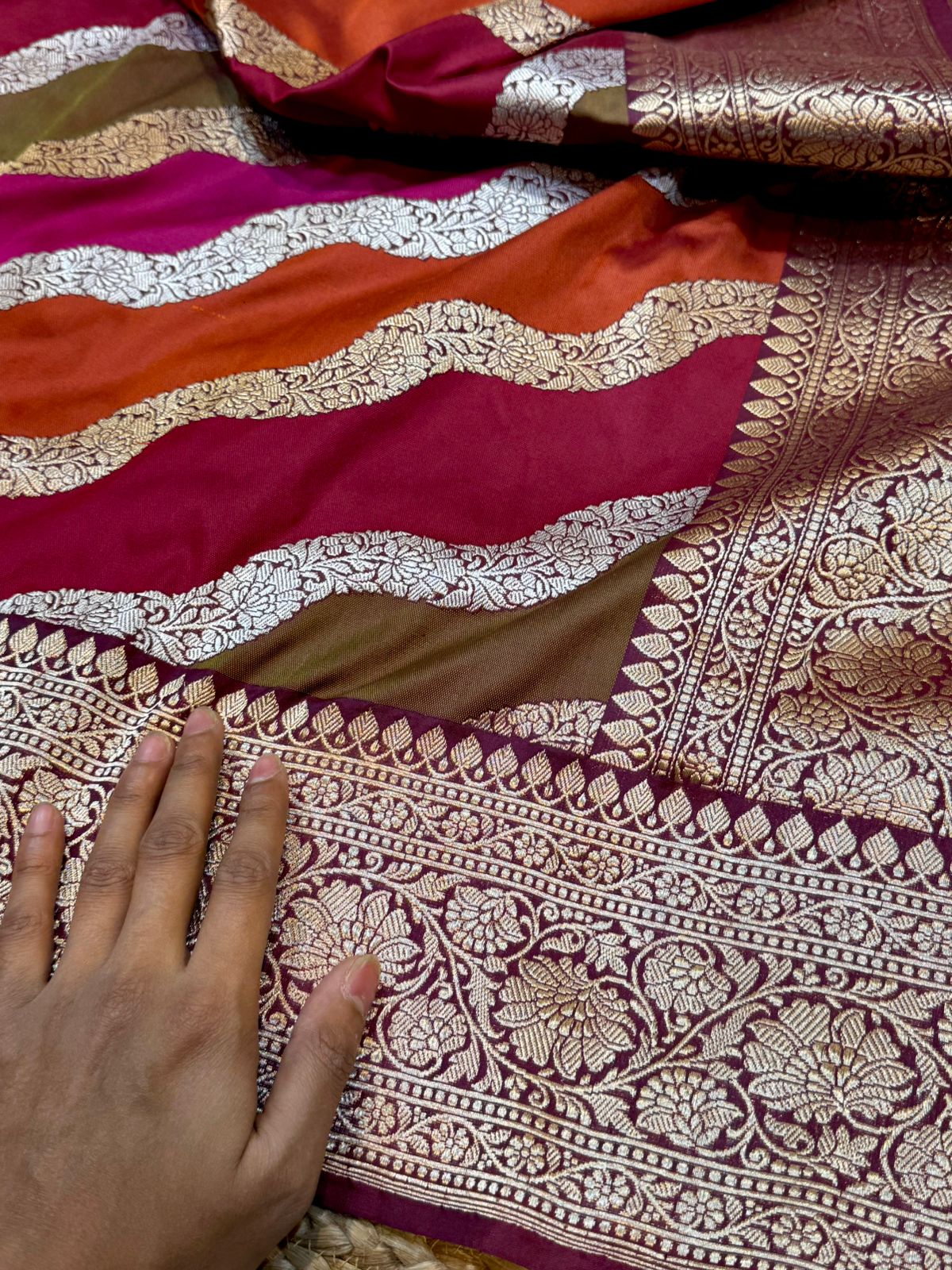 Wine Pure Banaras Katan Silk Handloom Handwoven Rangkaat Saree