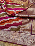 Wine Pure Banaras Katan Silk Handloom Handwoven Rangkaat Saree