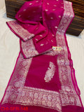 Pure Khaddi Georgette Silver Zari Border Buta Anchal Buti Design Saree
