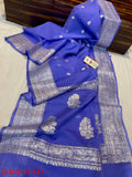 Pure Khaddi Georgette Silver Zari Border Buta Anchal Buti Design Saree