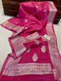 Pure Khaddi Georgette Silver Zari Border Buta Anchal Buti Design Saree
