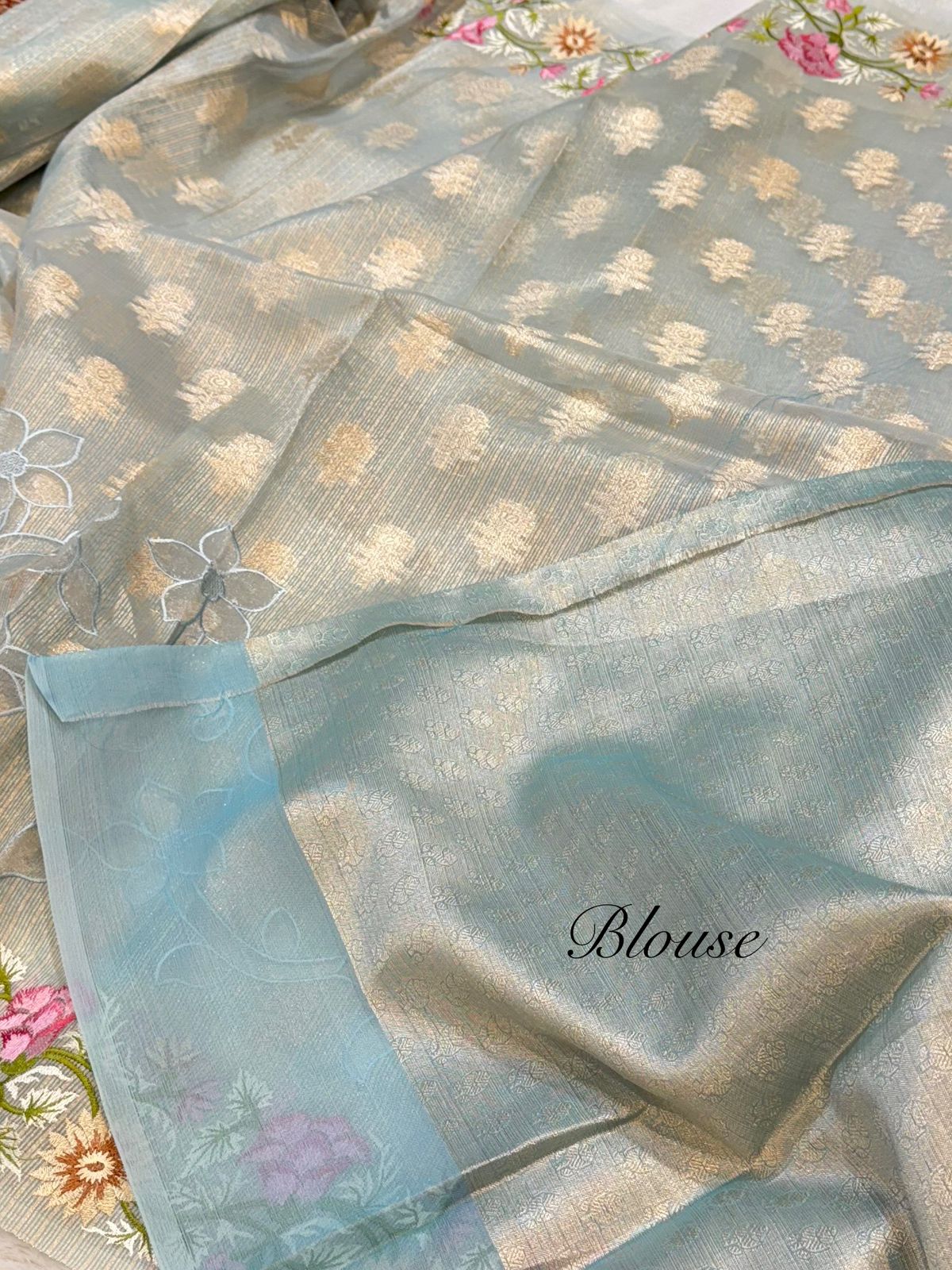 Tissue Silk Partywear Banarasi Embroidered Applique Border Lightweight Sarees