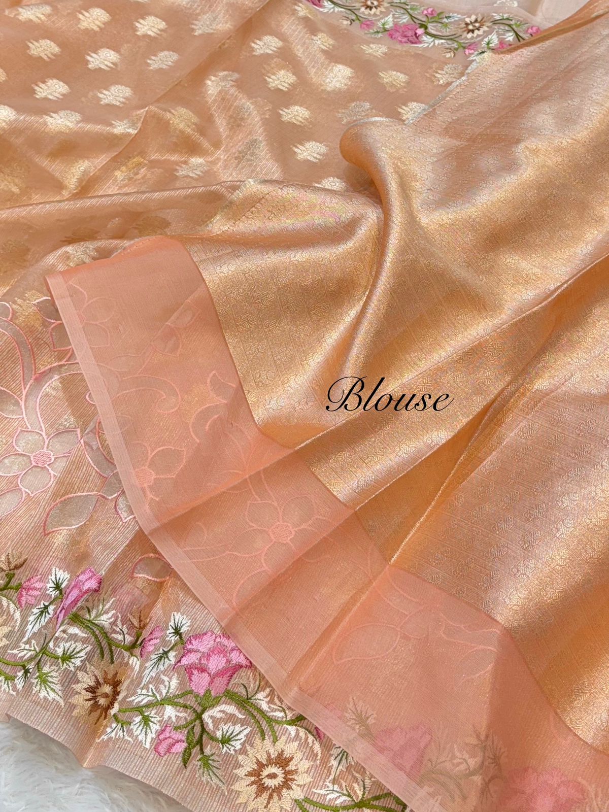 Tissue Silk Partywear Banarasi Embroidered Applique Border Lightweight Sarees