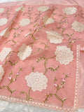 Pastel Peach Partywear Kota Silk Banarasi Embroidered Jaal with Applique work Lightweight Sarees