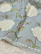 Grey Partywear Kota Silk Banarasi Embroidered Jaal with Applique work  Lightweight Sarees