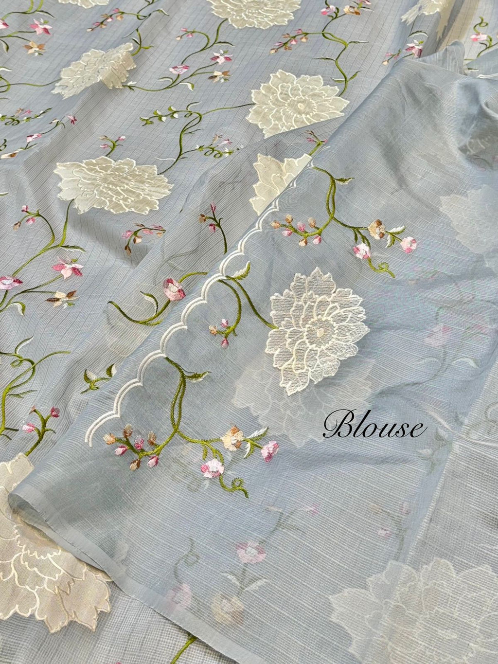 Grey Partywear Kota Silk Banarasi Embroidered Jaal with Applique work  Lightweight Sarees