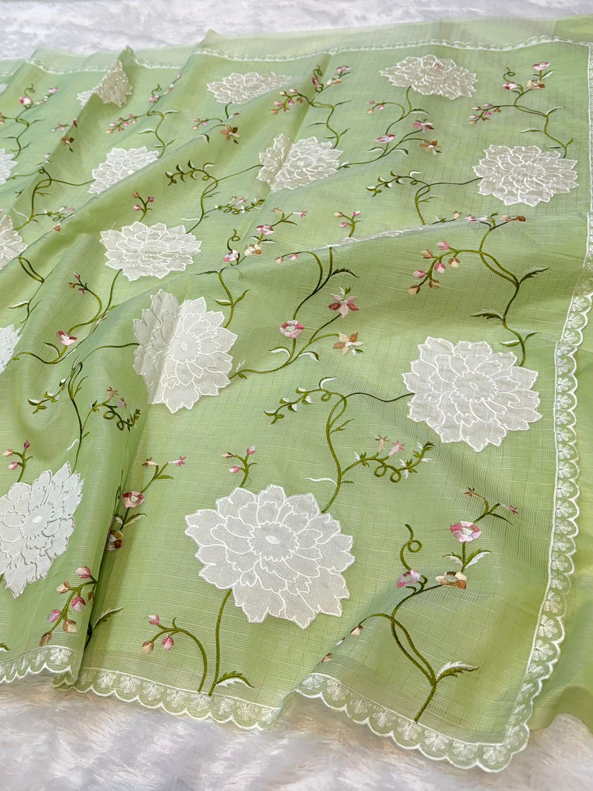 Tissue Silk Partywear Kota Silk Banarasi Embroidered Jaal with Tissue Applique Border Lightweight Sarees