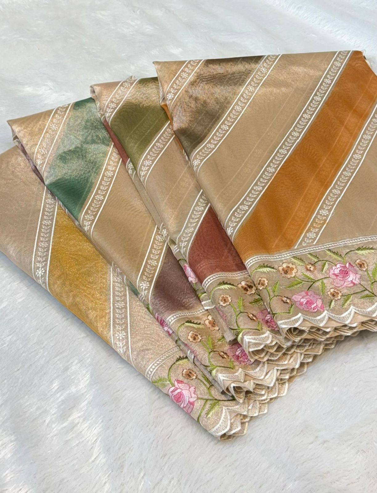 Tissue Silk Partywear Banarasi Embroidered with Tissue Applique Border Lightweight Sarees