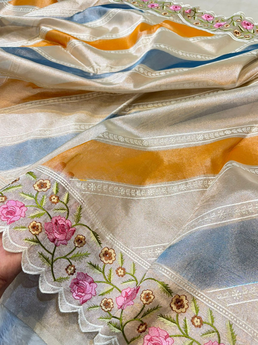 Tissue Silk Partywear Banarasi Embroidery Lightweight Sarees