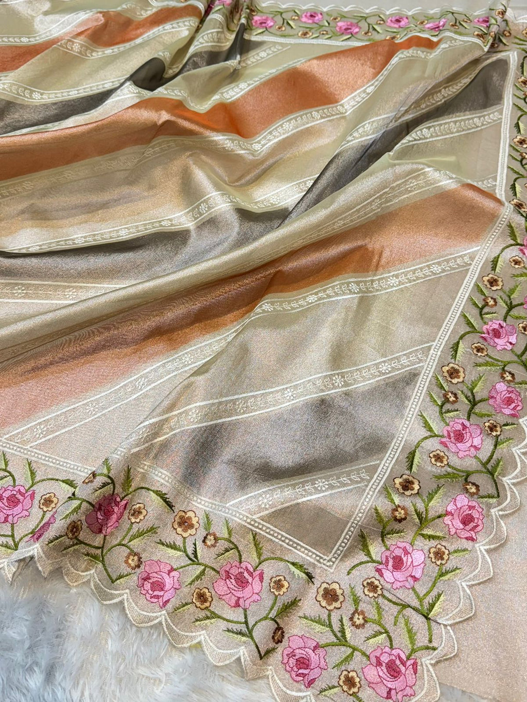 Tissue Silk Partywear Banarasi Embroidery Lightweight Sarees