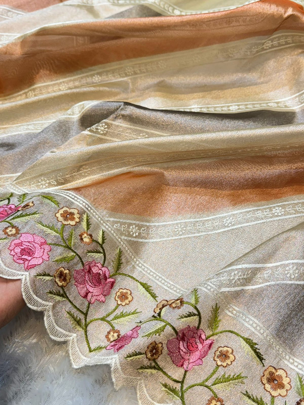 Tissue Silk Partywear Banarasi Embroidery Lightweight Sarees