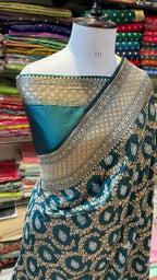 Teal Green 100% Pure Banarasi Katan Silk Meenakari Saree